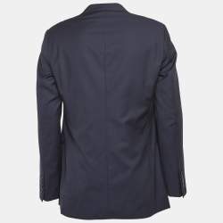 Armani Collezioni Navy Blue Stripe Patterned Wool Tailored Blazer XL