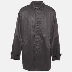Armani Collezioni Grey Checkered Synthetic Long Overcoat XXXL 