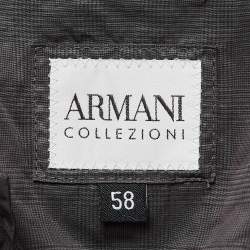 Armani Collezioni Grey Checkered Synthetic Long Overcoat XXXL 