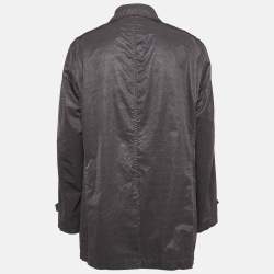Armani Collezioni Grey Checkered Synthetic Long Overcoat XXXL 