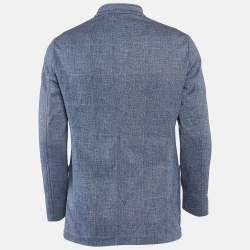 Pre Owned Armani Collezioni Blue Cotton Knit Mandarin Collar Jacket L