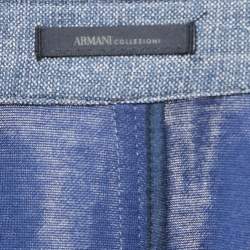 Pre Owned Armani Collezioni Blue Cotton Knit Mandarin Collar Jacket L