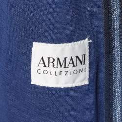 Pre Owned Armani Collezioni Blue Cotton Knit Mandarin Collar Jacket L
