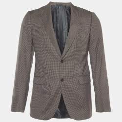 Pre Owned Armani Collezioni Brown Checkered Wool M-Line Blazer L