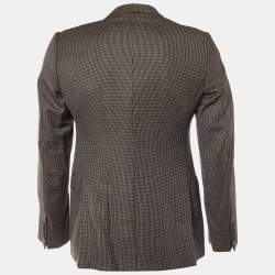 Pre Owned Armani Collezioni Brown Checkered Wool M-Line Blazer L