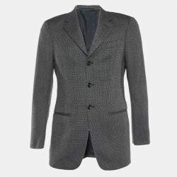 Pre Owned Armani Collezioni Black Patterned Wool Single Breasted Blazer S