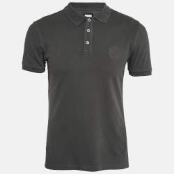 Pre Owned Armani Collezioni Grey Logo Embroidered Cotton Pique Polo T-Shirt L