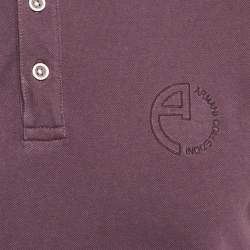 Pre Owned Armani Collezioni Purple Logo Embroidery Cotton Pique Polo T-Shirt L