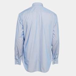 Pre Owned Armani Collezioni Blue Pinstripe Cotton Modern Fit Shirt XXL