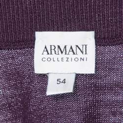 Pre Owned Armani Collezioni Purple Wool Knit Zip Up Sweater XXL