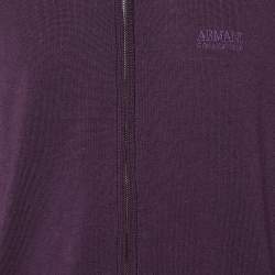 Pre Owned Armani Collezioni Purple Wool Knit Zip Up Sweater XXL