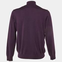 Pre Owned Armani Collezioni Purple Wool Knit Zip Up Sweater XXL