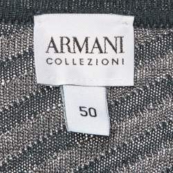 Armani Collezioni Grey Diagonal Striped Wool V-Neck Jumper L