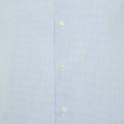 Armani Collezioni Blue/White Striped Stretch Cotton Long Sleeve Shirt M 