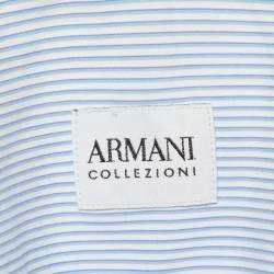 Armani Collezioni Blue/White Striped Stretch Cotton Long Sleeve Shirt M 