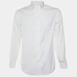 Armani Collezioni White Diagonal Striped Cotton Button Down Shirt M