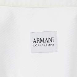 Armani Collezioni White Diagonal Striped Cotton Button Down Shirt M