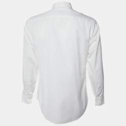 Armani Collezioni White Diagonal Striped Cotton Button Down Shirt M