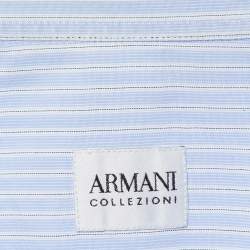 Pre Owned Armani Collezioni Blue Striped Cotton Long Sleeve Shirt M