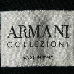 Pre Owned Armani Collezioni Navy Blue Wool Blend Knit Zip-Up Jacket XXL