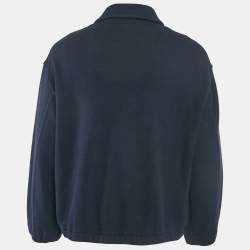 Pre Owned Armani Collezioni Navy Blue Wool Blend Knit Zip-Up Jacket XXL