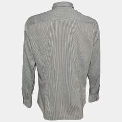 Armani Collezioni Black Striped Seer Sucker Cotton Long Sleeve Shirt XL