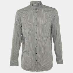 Armani Collezioni Black Striped Seer Sucker Cotton Long Sleeve Shirt XL