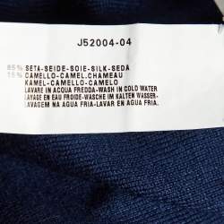 Armani Collezioni Navy Blue Silk & Camel Knit V-Neck Sweater M