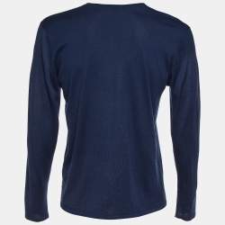 Armani Collezioni Navy Blue Silk & Camel Knit V-Neck Sweater M