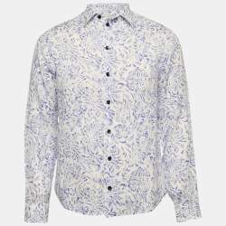 Armani Collezioni Blue/White Printed Cotton Long Sleeve Shirt M 