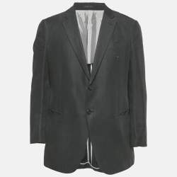 Armani Collezioni Navy Blue Linen Blend Regular Fit Blazer L