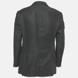 Armani Collezioni Navy Blue Linen Blend Regular Fit Blazer L