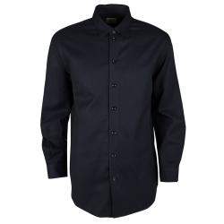 Armani Collezioni Navy Blue Herringbone Pattern Long Sleeve Shirt XL