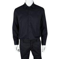 Armani Collezioni Navy Blue Herringbone Pattern Long Sleeve Shirt XL