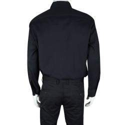 Armani Collezioni Navy Blue Herringbone Pattern Long Sleeve Shirt XL