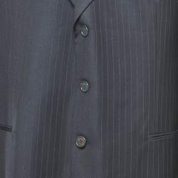 Pre Owned Armani Collezioni Midnight Blue Stripe Wool Borgo Pants Suit 4XL