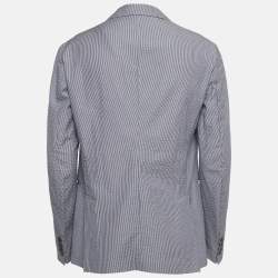Pre Owned Armani Collezioni Blue Stripe Seersucker Cotton Blazer XL