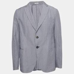 Pre Owned Armani Collezioni Blue Stripe Seersucker Cotton Blazer XL