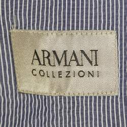 Pre Owned Armani Collezioni Blue Stripe Seersucker Cotton Blazer XL