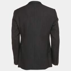 Pre Owned Armani Collezioni Midnight Blue Wool Blend Herringbone Blazer L