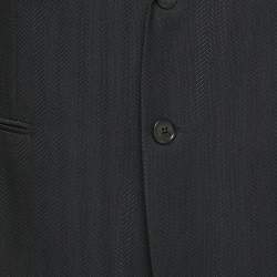 Pre Owned Armani Collezioni Midnight Blue Wool Blend Herringbone Blazer L