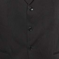 Pre Owned Armani Collezioni Black Pinstripe Wool Button Front Blazer XXL