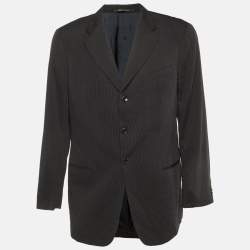 Pre Owned Armani Collezioni Black Pinstripe Wool Button Front Blazer XXL