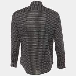 Pre Owned Armani Collezioni Midnight Blue Dotted Cotton Mandarin Collar Shirt M