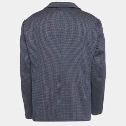 Pre Owned Armani Collezioni Blue Patterned Cotton Blazer XXXL