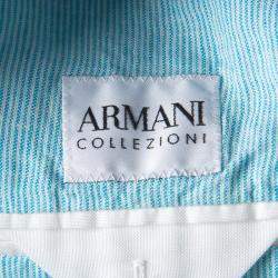 Pre Owned Armani Collezioni Blue Pinstriped Linen Blazer L