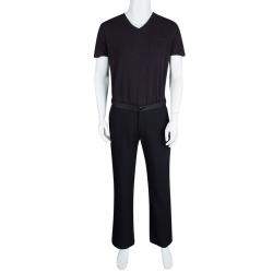Pre Owned Armani Collezioni Black Buckled Waist Detail Tailored Trousers L