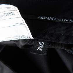 Pre Owned Armani Collezioni Black Buckled Waist Detail Tailored Trousers L