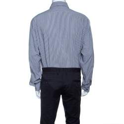 Pre Owned Armani Collezioni Grey Striped Long Sleeve Button Front Shirt XXL