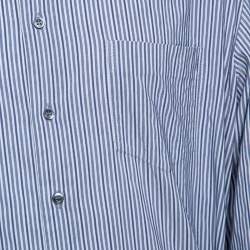 Pre Owned Armani Collezioni Grey Striped Long Sleeve Button Front Shirt XXL